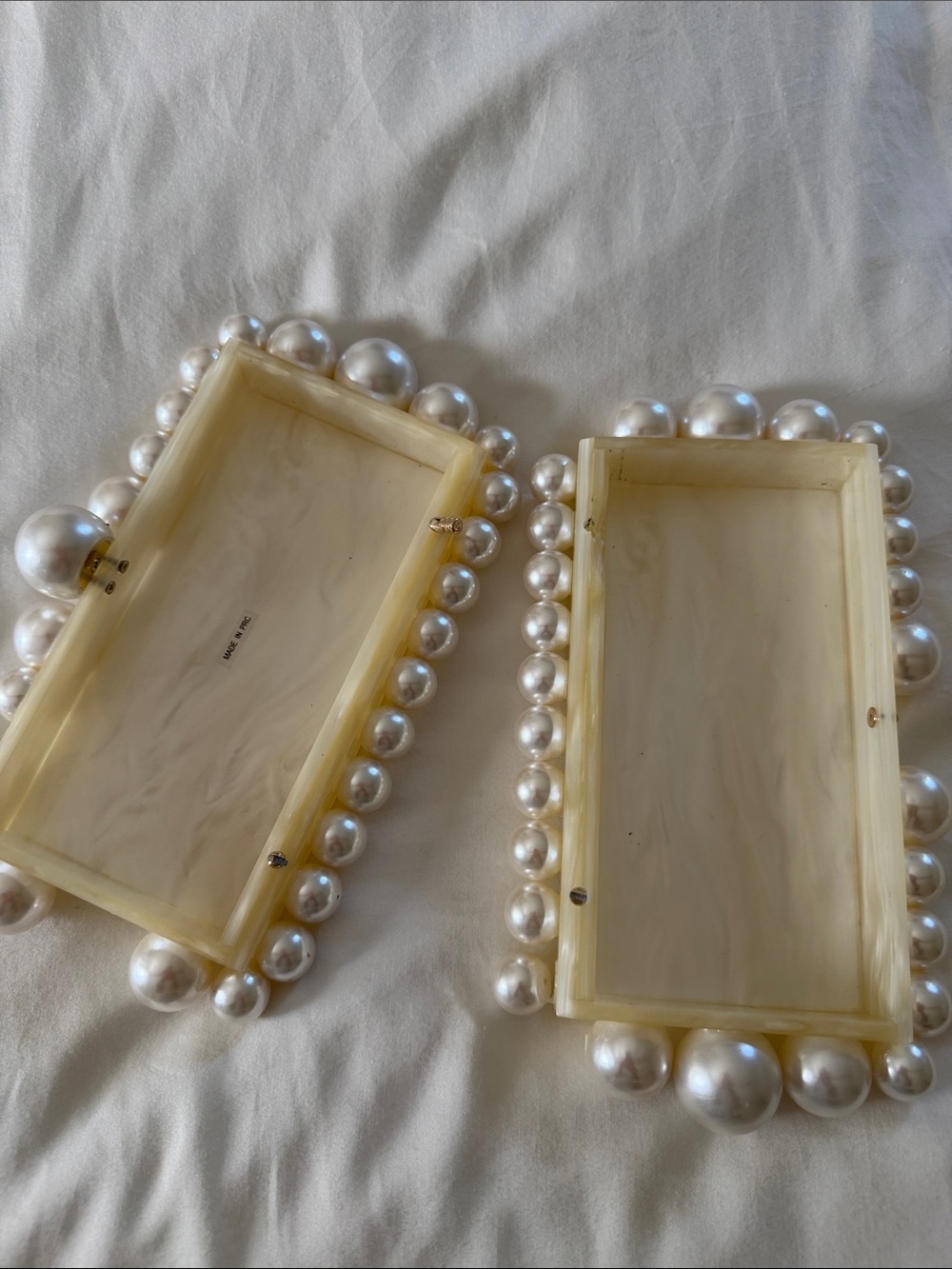 cult gaia Pearl-Trim Acrylic Phone Case - Cream/White